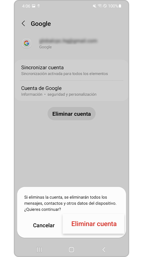 Confirmar y eliminar cuenta