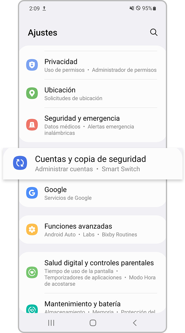 Cuentas y copia de seguridad