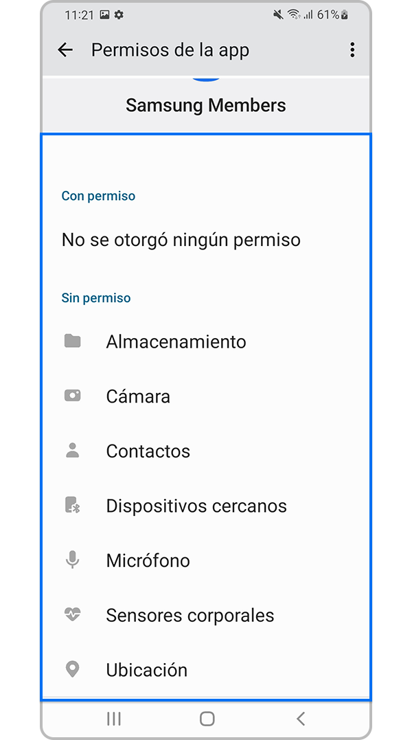 Permitir permisos para la aplicación