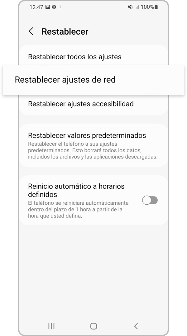 Seleccione Restablecer configuración de red