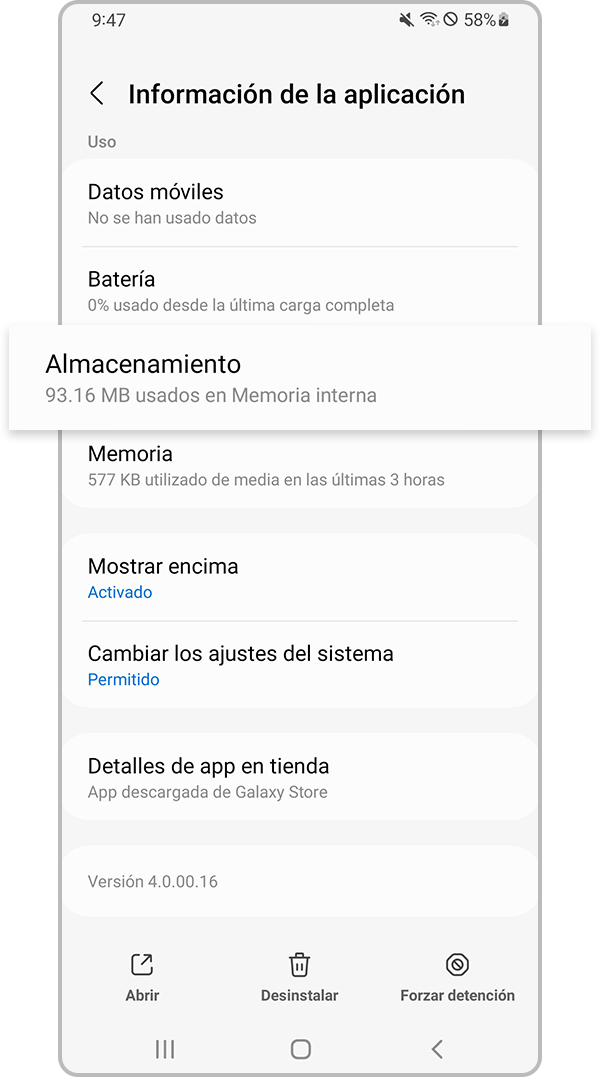 Seleccionar almacenamiento