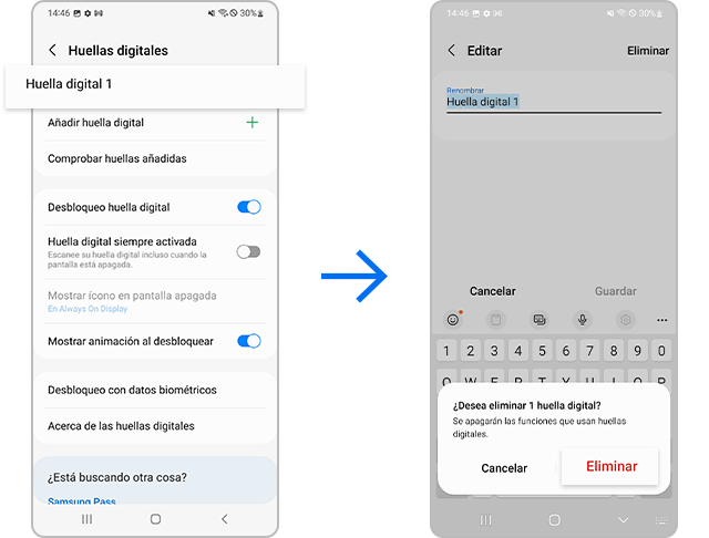 borrar el reconocimiento de huellas digitales
