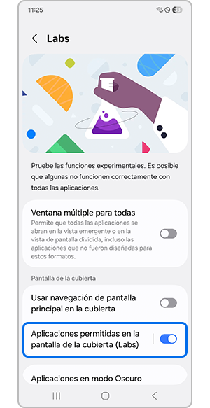 Activar Aplicaciones permitidas en la pantalla de la cubierta