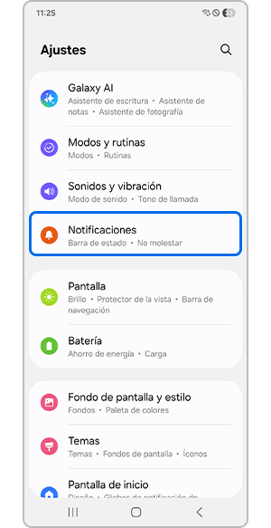 Seleccionar el menú de notificaciones