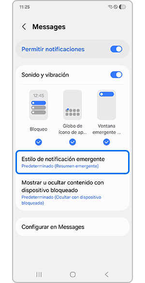 Seleccionar el estilo de notificación emergente