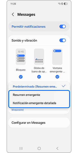 Tocar Resumen emergente o Notificación emergente detallada