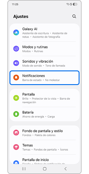 Seleccionar el menú de notificaciones