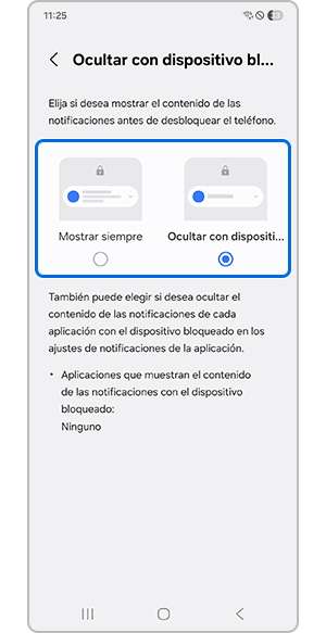 Tocar Mostrar siempre u Ocultar con dispositivo bloqueado