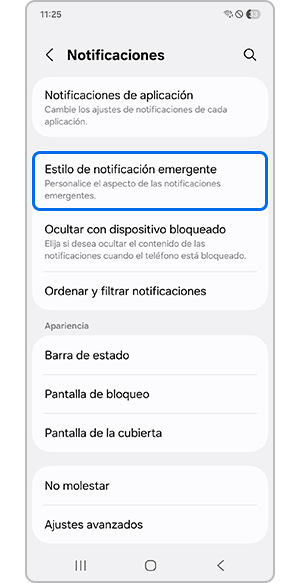 Seleccionar Estilo de notificación emergente