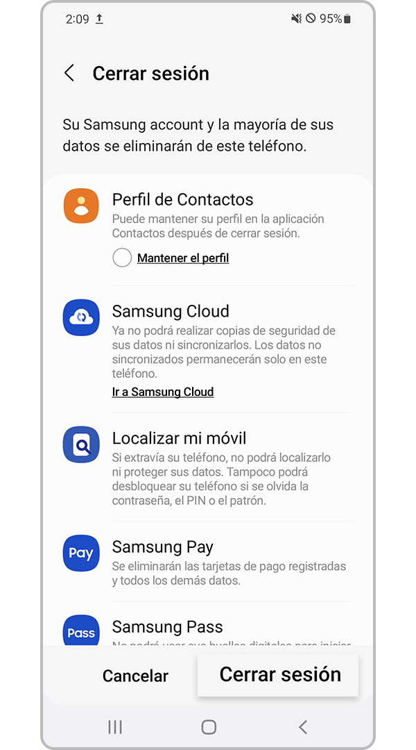 cerrar sesión en galaxy