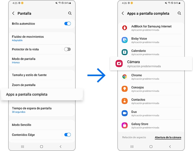 Ajuste la relación de pantalla con el recorte de la cámara