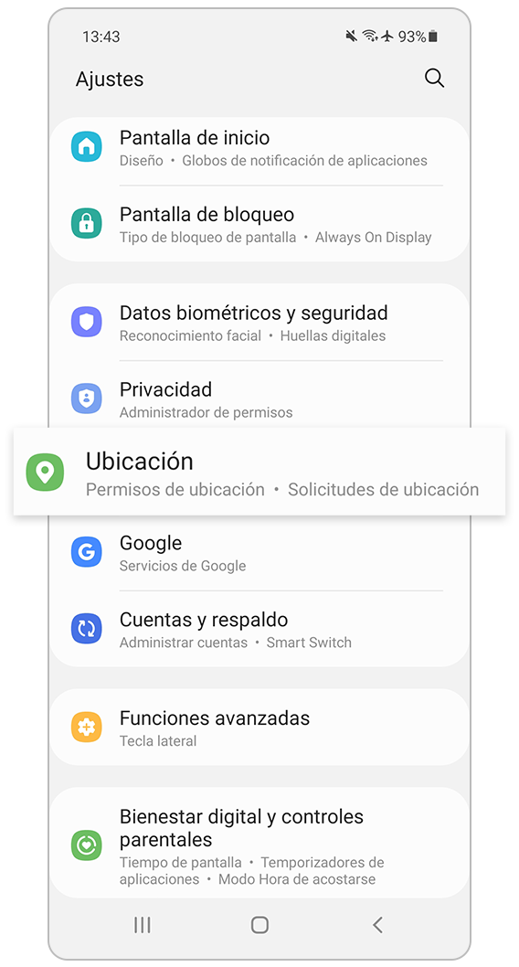 Selecciona la ubicación en Configuración