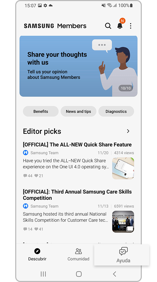 Obtenga ayuda de los miembros de Samsung