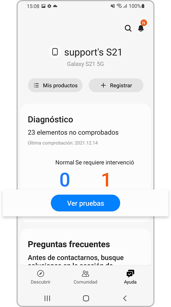 Miembros de Samsung Ver pruebas en Diagnóstico