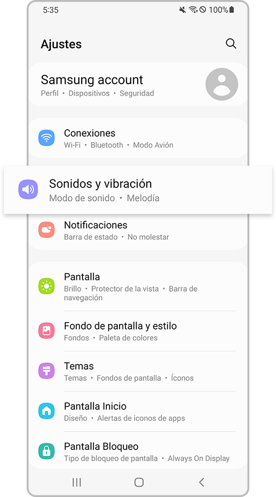 Menú de sonido y vibración