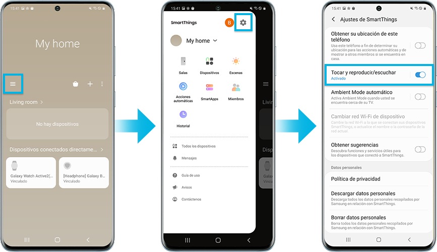 pantalla de la aplicación smartthings para configurar tap view