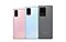 Back views of a Cloud Pink Galaxy S20, a Cloud Blue Galaxy S20+ and a Cosmic Grey Galaxy S20 Ultra 5G overlaying each other from side to side with the S20 being on the bottom