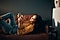 Woman laying on a brown couch in her living room, holding her Galaxy smartphone in landscape mode and she looks at the screen.