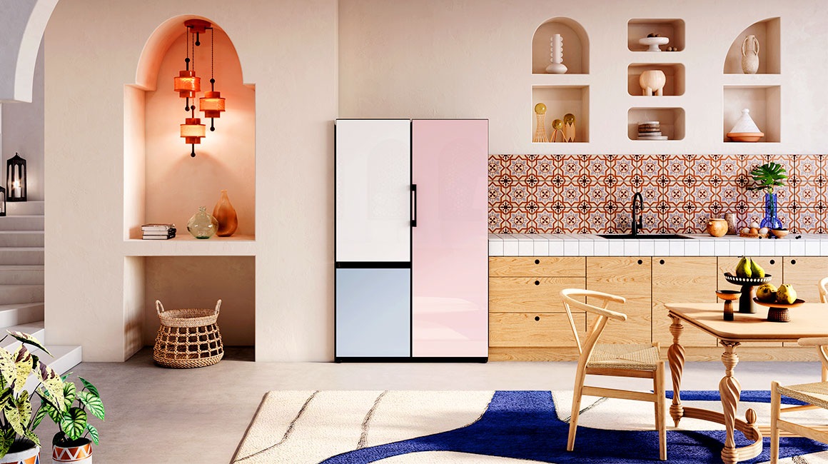 See the Samsung BESPOKE refrigerator review. A refrigerator where you can choose the product type you want and select colors and materials. A Glam Pink BESPOKE 1-door refrigerator and a 2-door BESPOKE