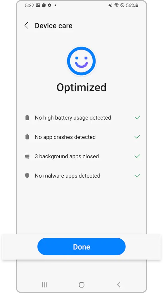 Tap Done to finish Optimization