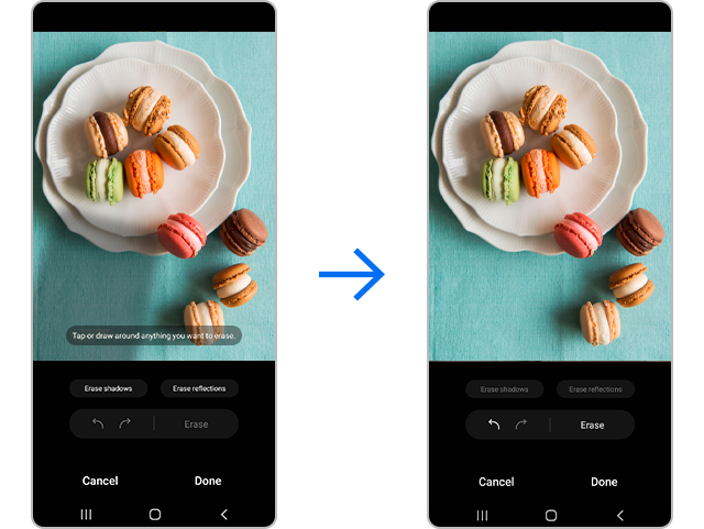 AI Eraser erase shadow from box of macarons
