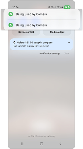 Tap green icon to see apps using Camera and Microphone