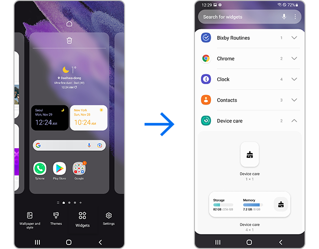 Customize Widgets from Home screen settings