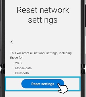 Screenshot showing how to reset network settings in the device