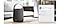 On the left is a wireless speaker. On the right is GUI of Media output pop-up, showing Samsung music is now connected to Room Speaker.