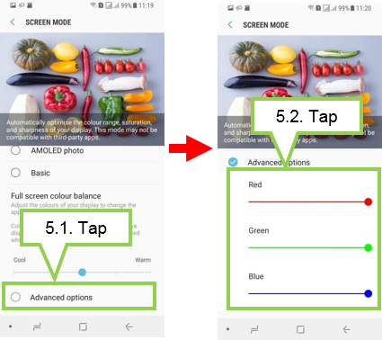 Galaxy A8/A8+: How to remove the reddish color on the screen?