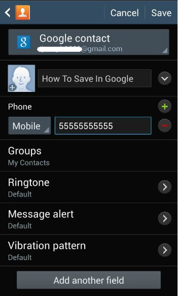 How do I save and sync my contacts with Google in Galaxy S4?