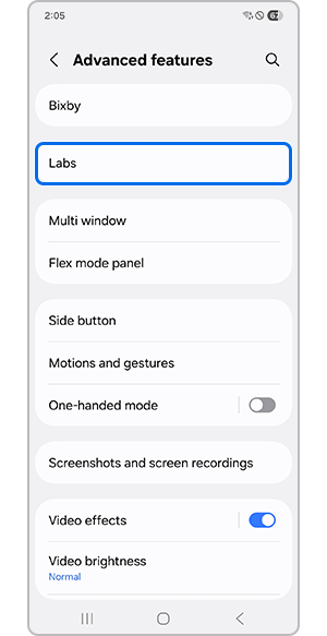 Selecting the Labs menu