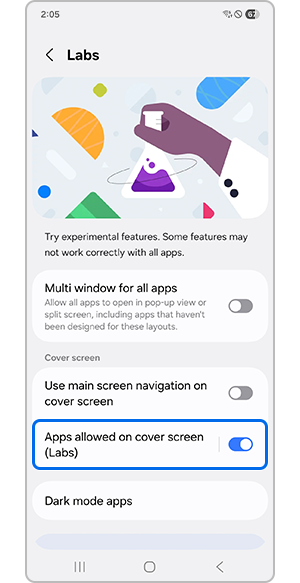 Turning on App allowed on cover screen
