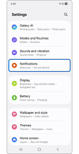 Selecting the notification menu