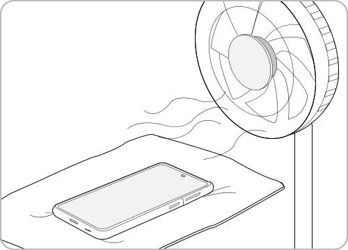 air dry waterlogged device or dry with fan