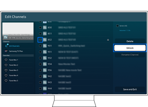 Press Unlock to unlock channel