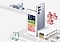Aplikacja Samsung Wallet działa na urządzeniu Galaxy S25 Ultra, wyświetlając cyfrowe karty, takie jak karta pokładowa, Samsung Pass, klucz do samochodu, klucz do drzwi oraz karta członkowska. W pobliżu znajduje się zakrzywiona droga, która prowadzi przez różne miejsca, w tym lotnisko, kawiarnię, piekarnię, księgarnię, parking i teatr.