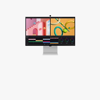 Monitor 5K UHD prezentujący edycję wideo w toku.