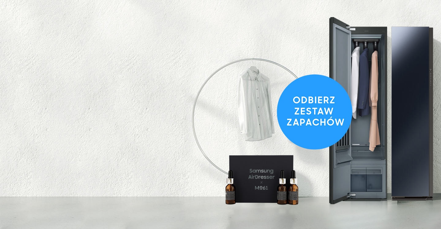 Nowa promocja Samsung czeka! Kup szafę odświeżającą ubrania Samsung AirDresser i otrzymaj zestaw wyjątkowych zapachów od Mo61 Perfume Lab w prezencie.