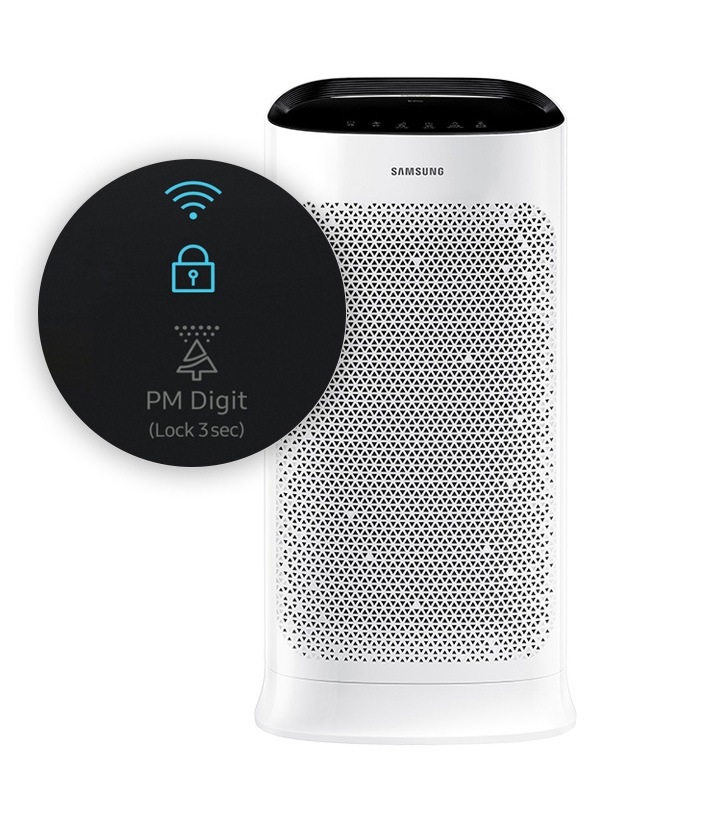 Oczyszczacz Samsung wyposażony jest w blokadę rodzicielską, dzięki której ustawienia urządzenia nie zostaną przypadkowo zmienione