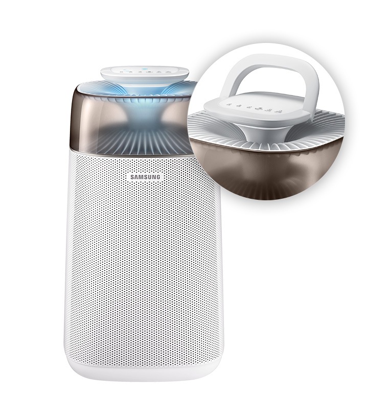 Oczyszczacze Samsung posiadają także wygodnie uchwyty, pozwalające na szybkie przenoszenie filtra w inne miejsce