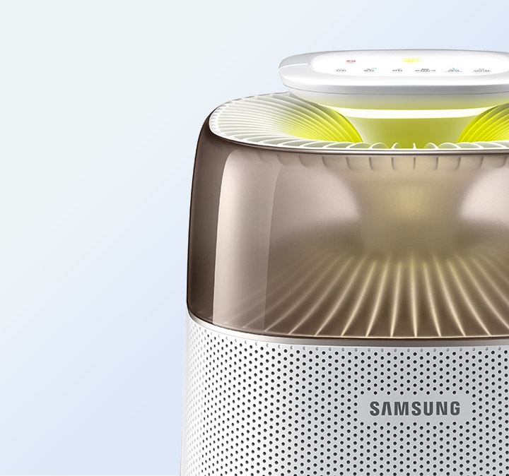 O średniej jakości powietrza w pomieszczeniu poinformuje Cię żółte podświetlenie oczyszczacza Samsung