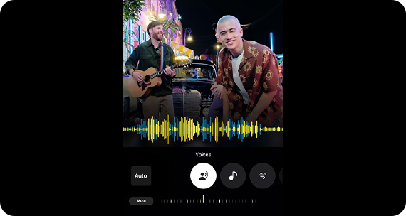 Interfejs funkcji Audio Eraser w Galaxy S25 Edge, pozwalającej odfiltrować niechciane dźwięki z nagrań.
