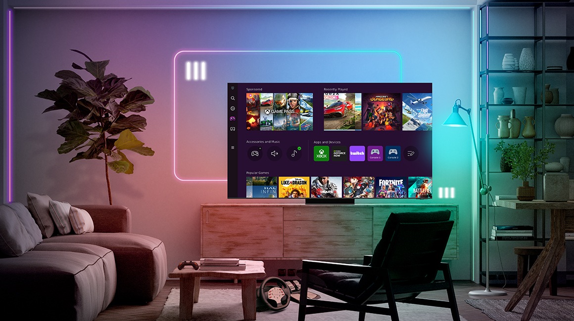 Telewizor Samsung stojący na komodzie