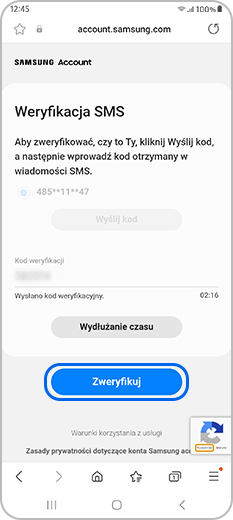 Weryfikacja kodu otrzymanego w wiadomości tekstowej