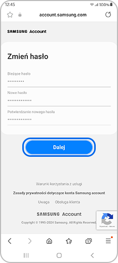 Zresetuj hasło do konta Samsung i potwierdź