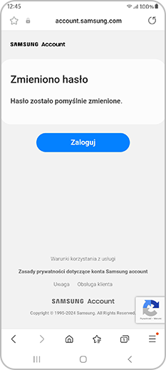 Strona potwierdzenia udanego resetowania hasła