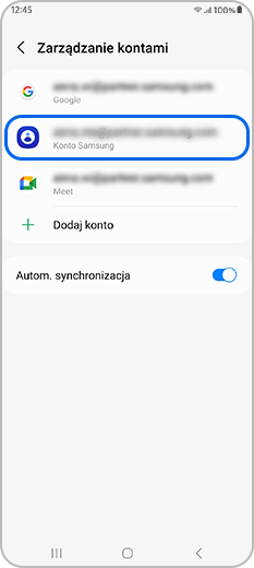 Adres e-mail/konto w obszarze zarządzania kontami