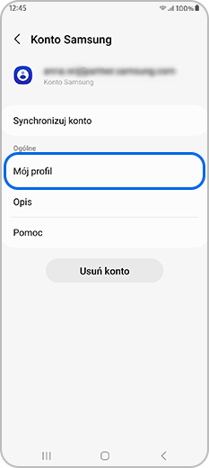 Opcja Mój profil na koncie Samsung