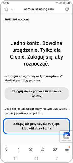 Zaloguj się za pomocą identyfikatora konta na stronie konta Samsung